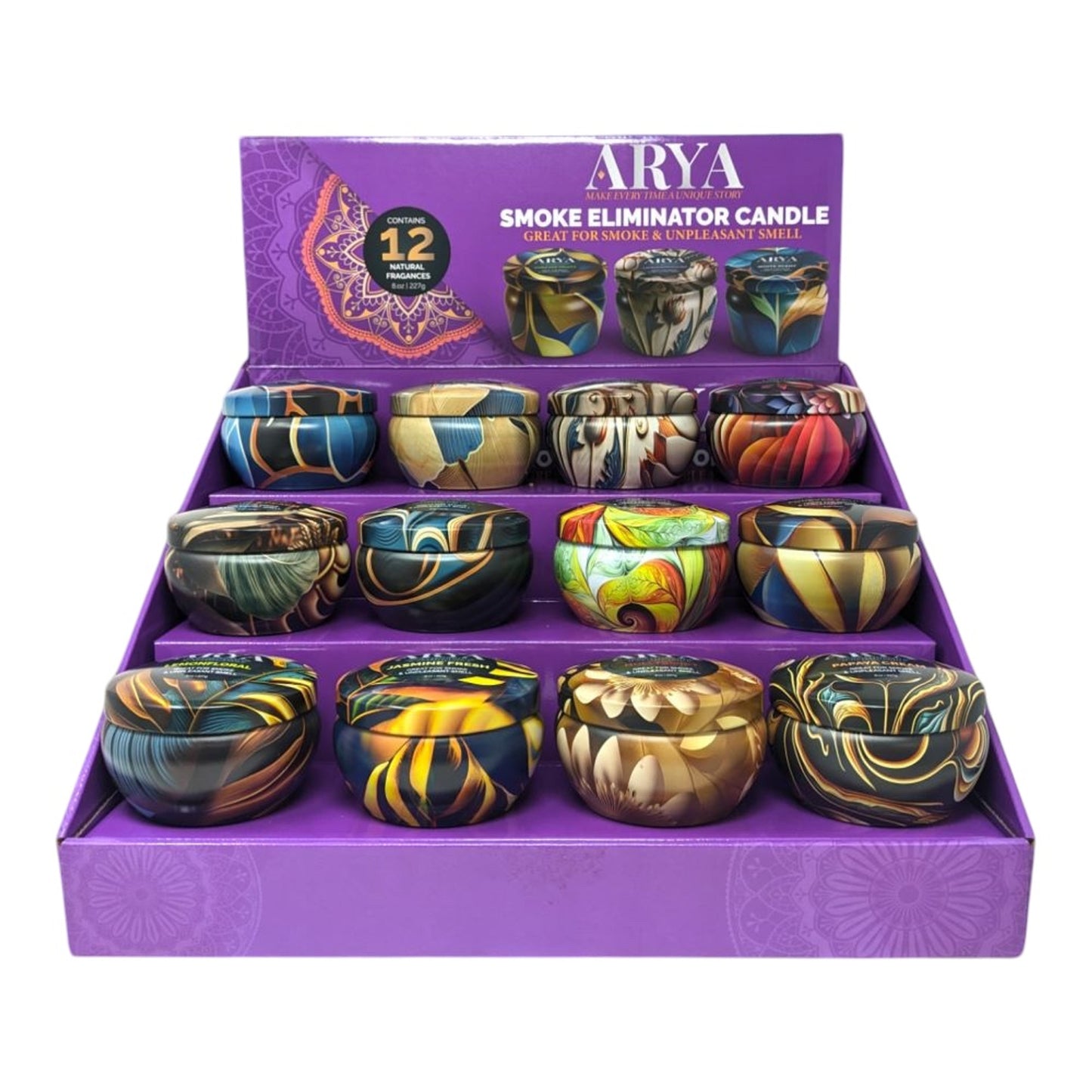 Arya Scented Candle Display 12ct