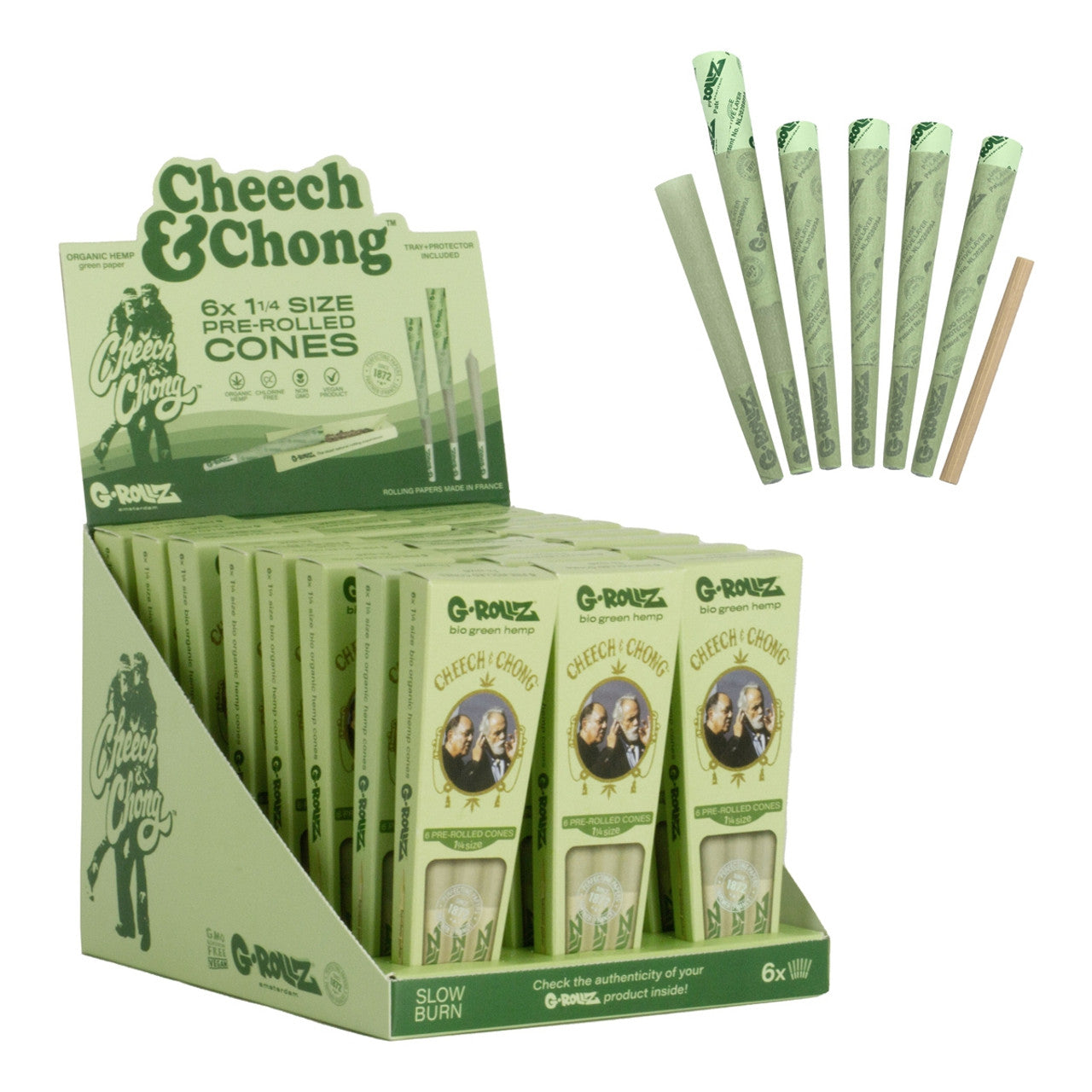 G-Rollz Cheech & Chong Bio Organic Green Hemp 6x 1 1/4 Cones 24pk