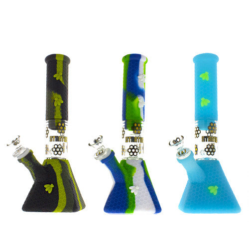 10.5" Silicone Bee Opaque Perc Water Pipe