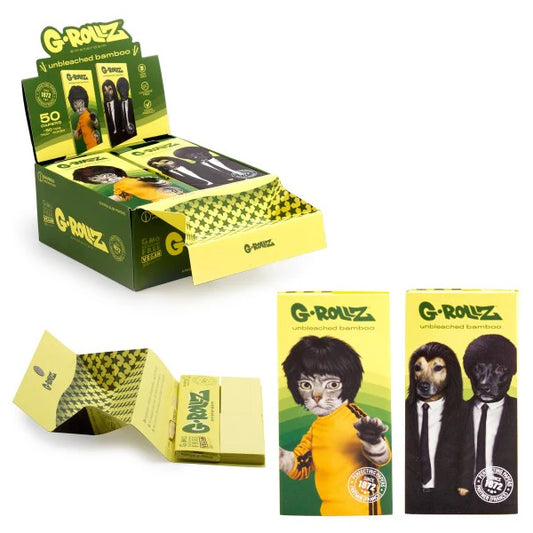G-Rollz Cheech & Chong Unbleached Bamboo 50 KS Papers+Tips & Tray 16pk