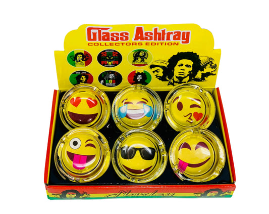 Smiley Round Glass Ashtray 6ct