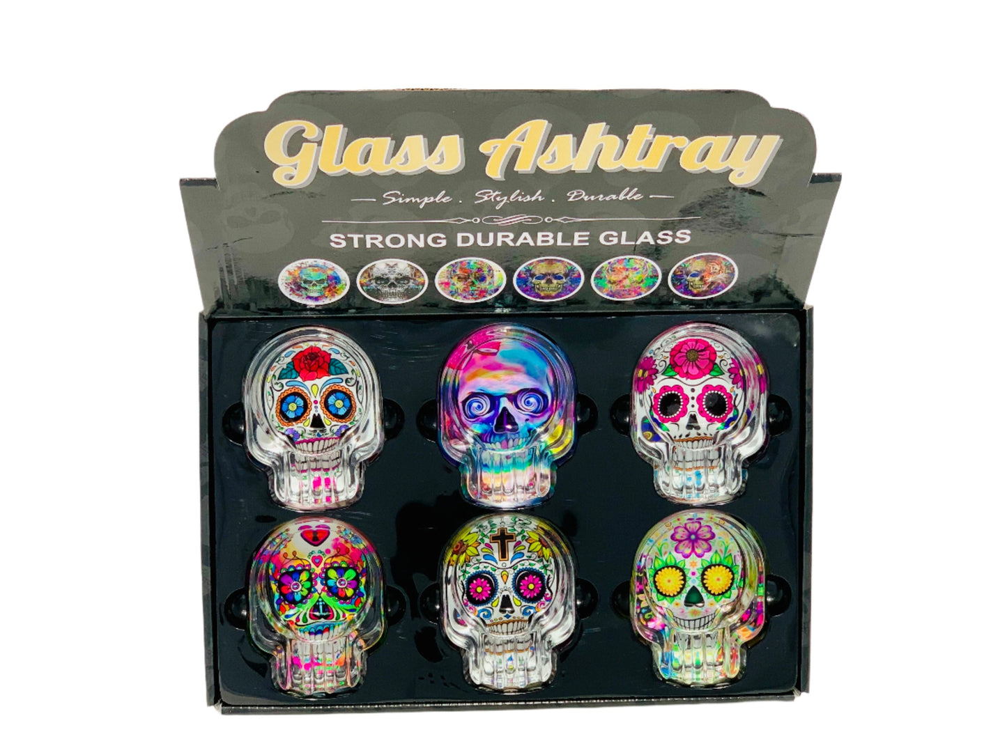 Skull Glass Ashtray 6ct