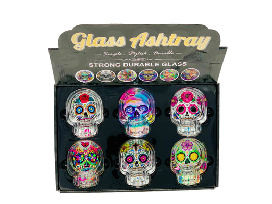 Skull Glass Ashtray 6ct