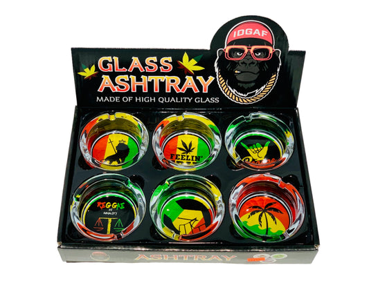 IDGAF Round Glass Rasta Ashtray 6ct