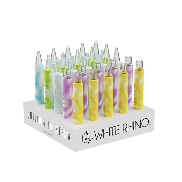 White Rhino Quartz Chillum To Straw Glow In The Dark 25Ct Display