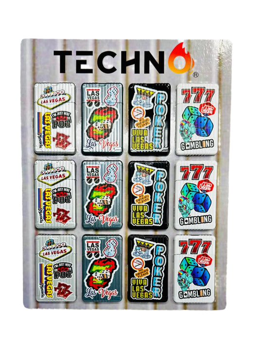 Torch Lighter:Techno Lucky 7 Flip Lighter 19609C 12ct