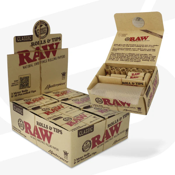 Raw Classic Masterpiece Rolling paper 11/4 size + Pre-rolled tips 24pk