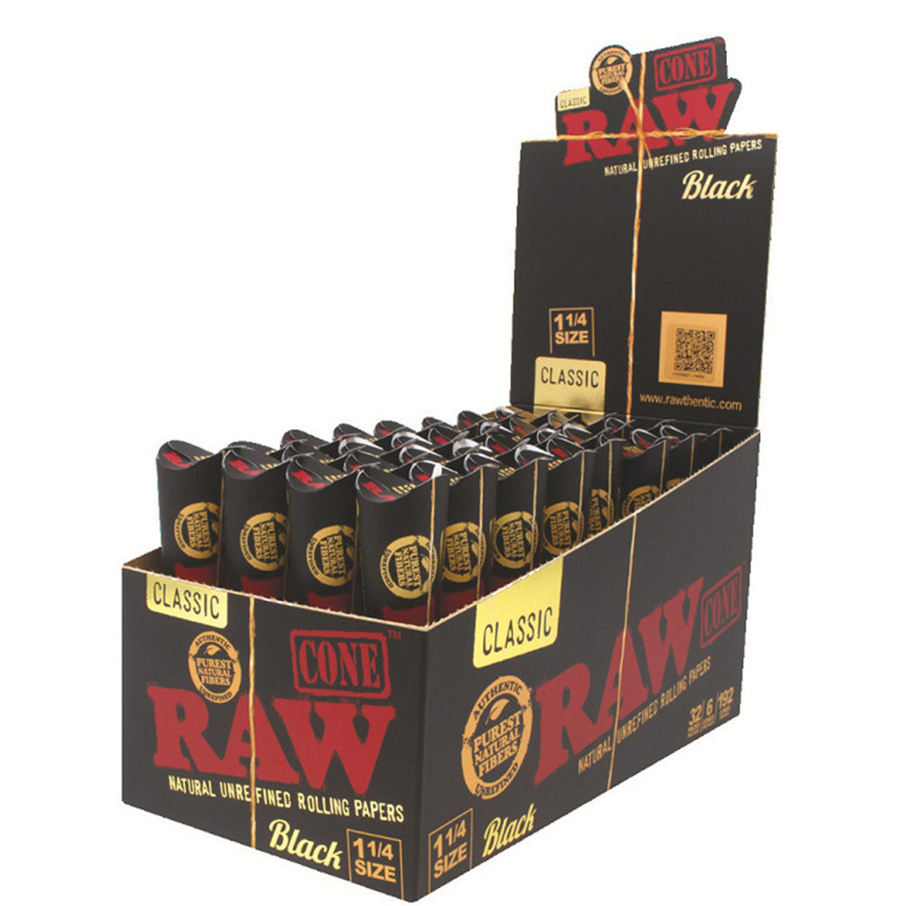 RAW Classic Black 1¼ Cones 6ct 32pk